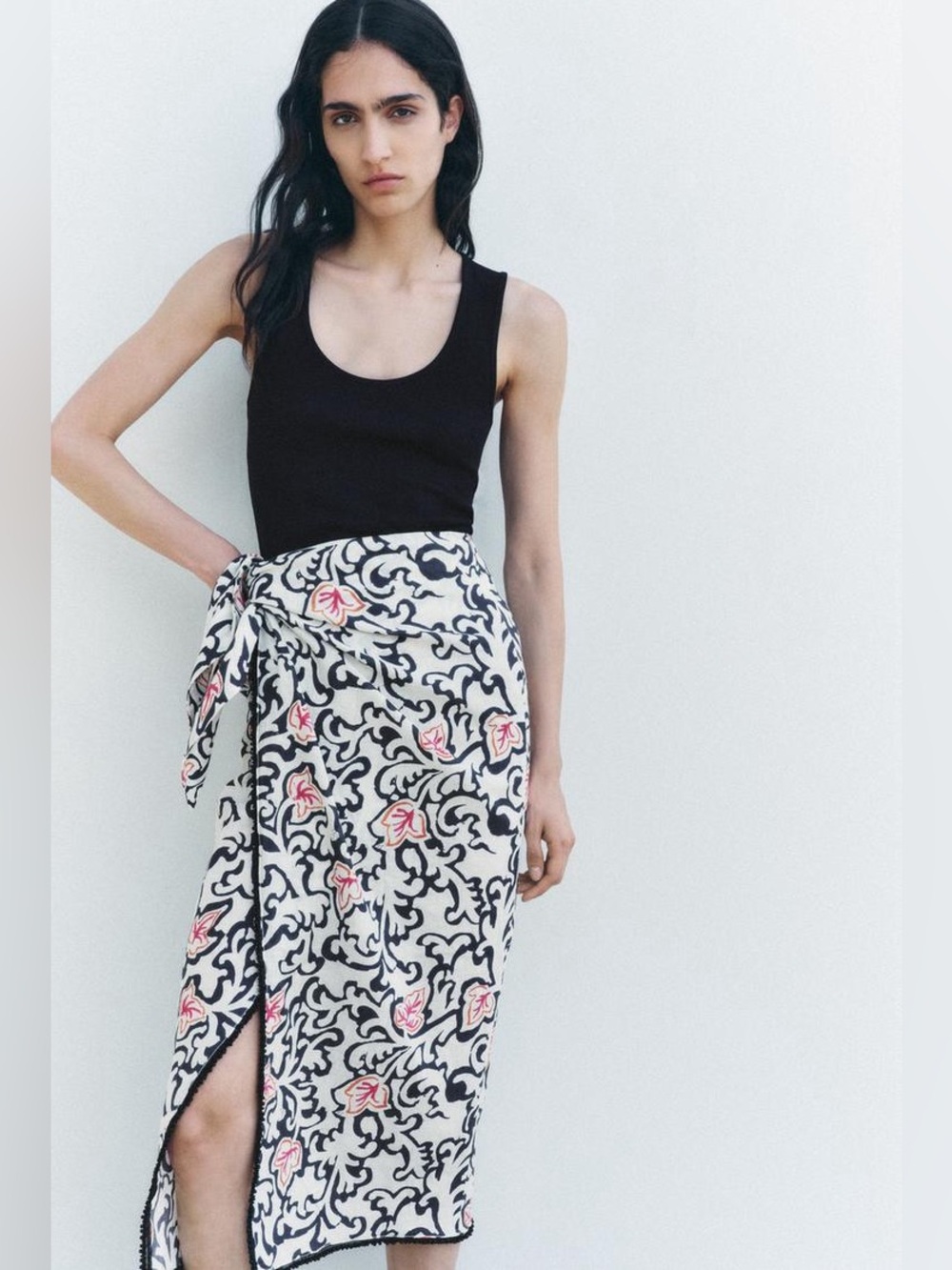 New ZARA ZW Collection Printed Pareo Midi Skirt